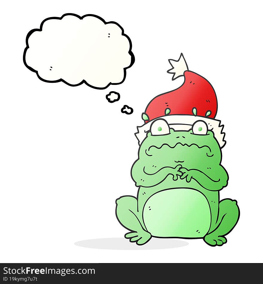 Thought Bubble Cartoon Frog In Christmas Hat