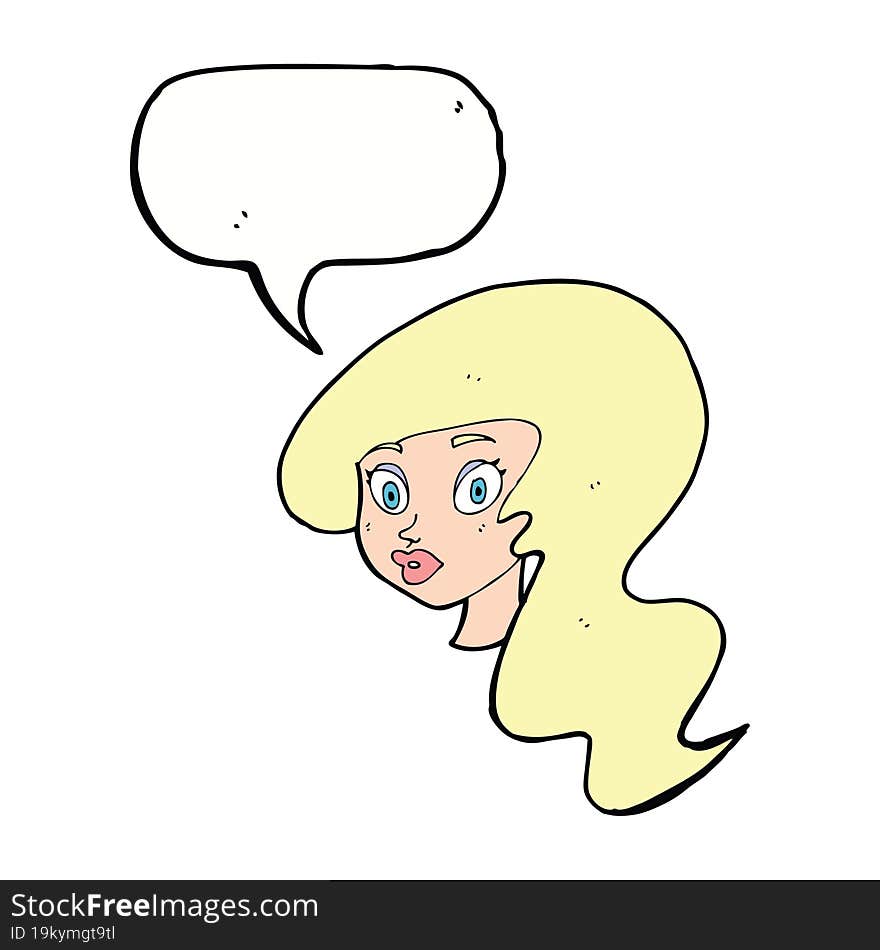 cartoon pretty female face with speech bubble