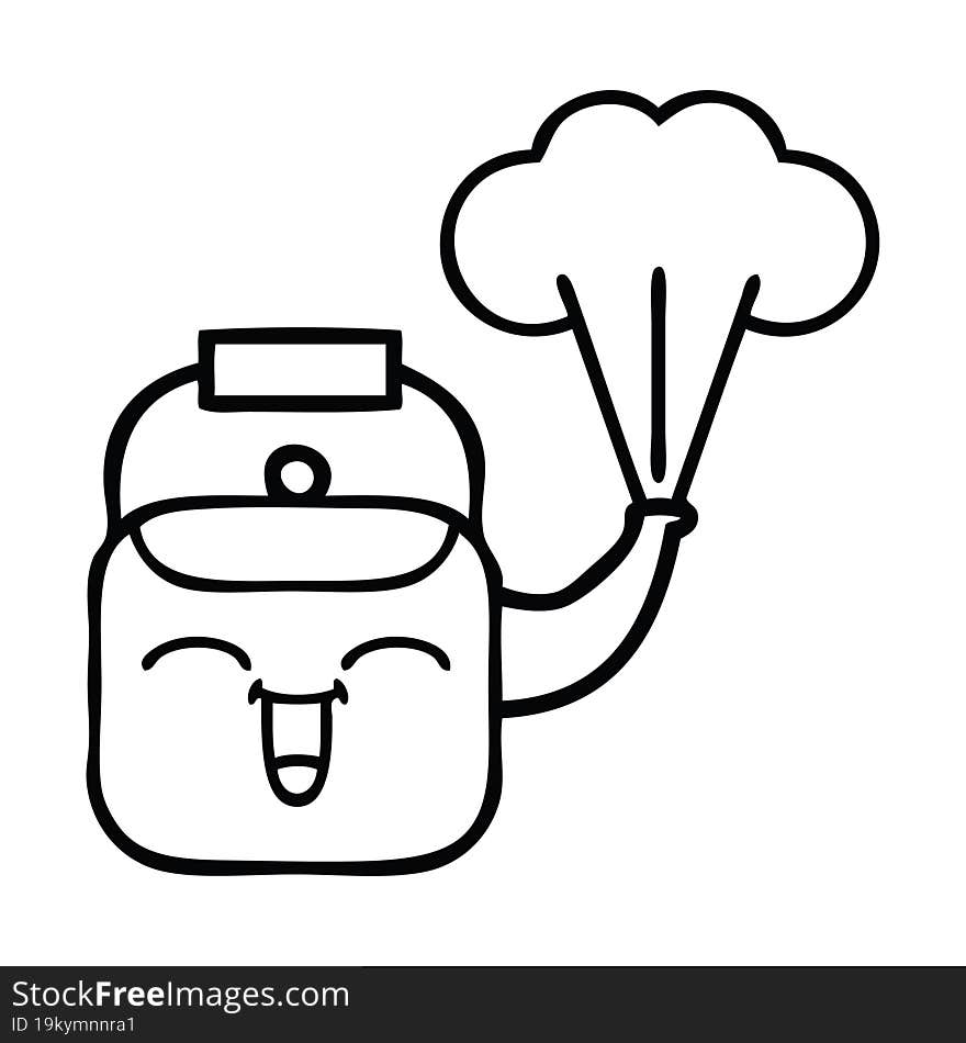 line drawing cartoon steaming kettle