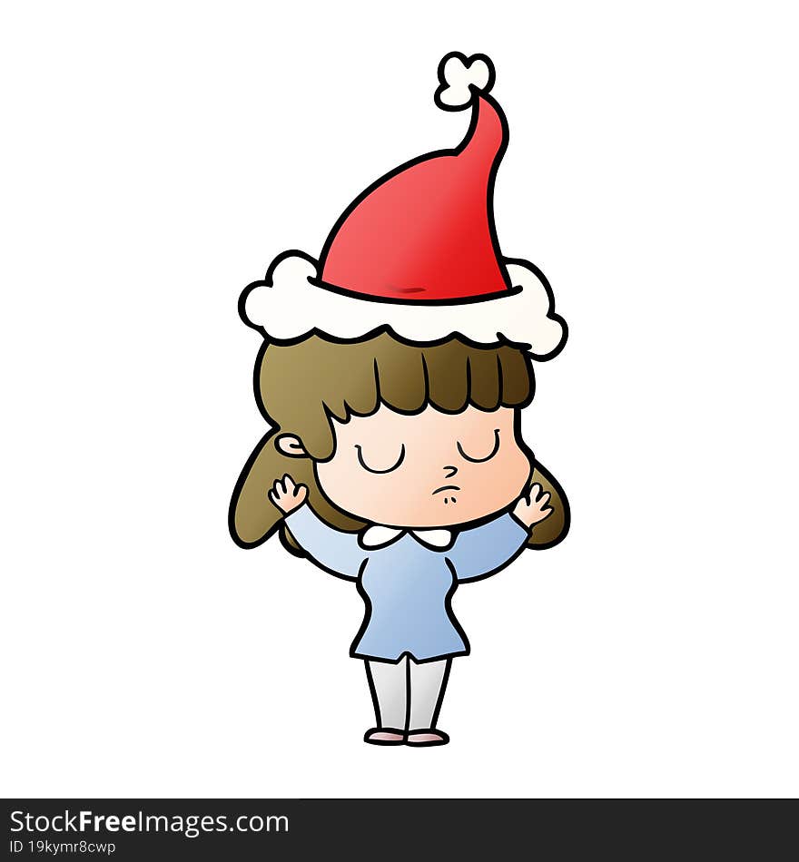 gradient cartoon of a indifferent woman wearing santa hat