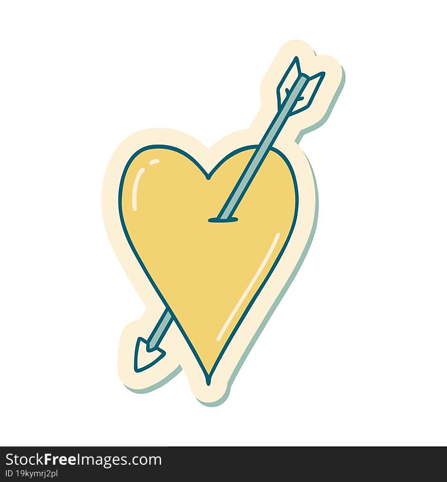 sticker of tattoo in traditional style of an arrow and heart. sticker of tattoo in traditional style of an arrow and heart