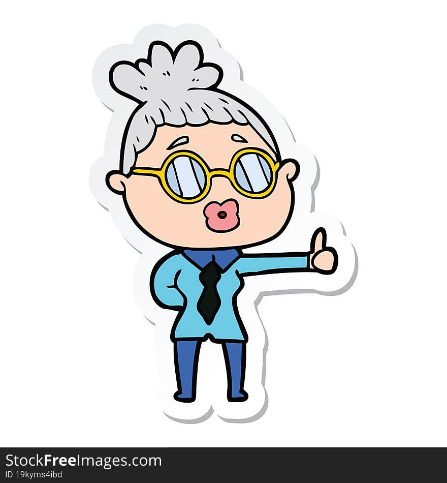 sticker of a cartoon woman wearing spectacles