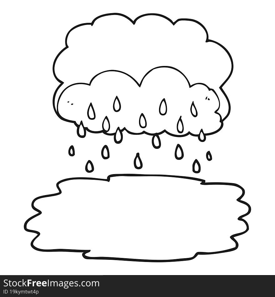 black and white cartoon rain cloud