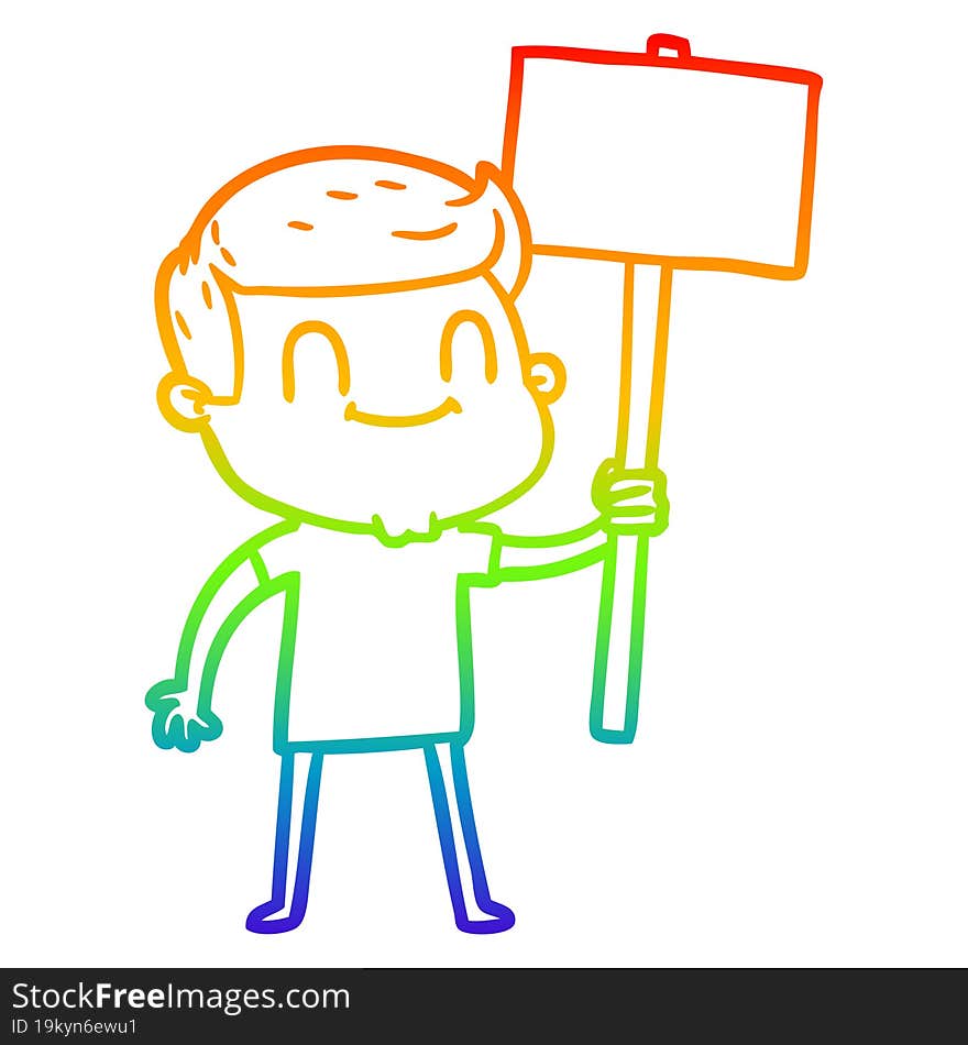 Rainbow Gradient Line Drawing Cartoon Friendly Man