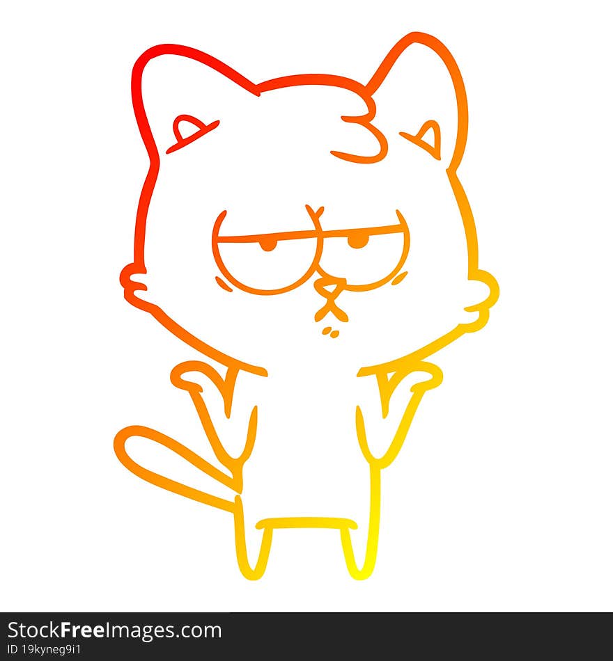 warm gradient line drawing bored cartoon cat