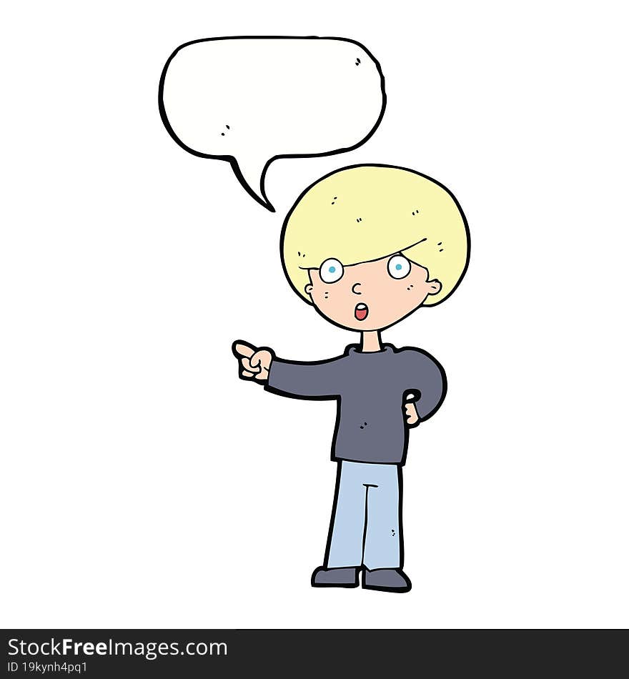 Cartoon Pointing Boy With Speech Bubble