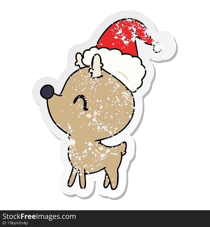 christmas distressed sticker cartoon of kawaii deer