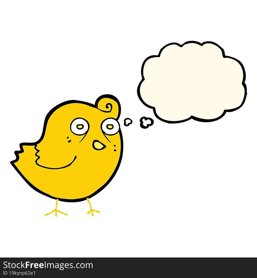 funny cartoon bird with thought bubble