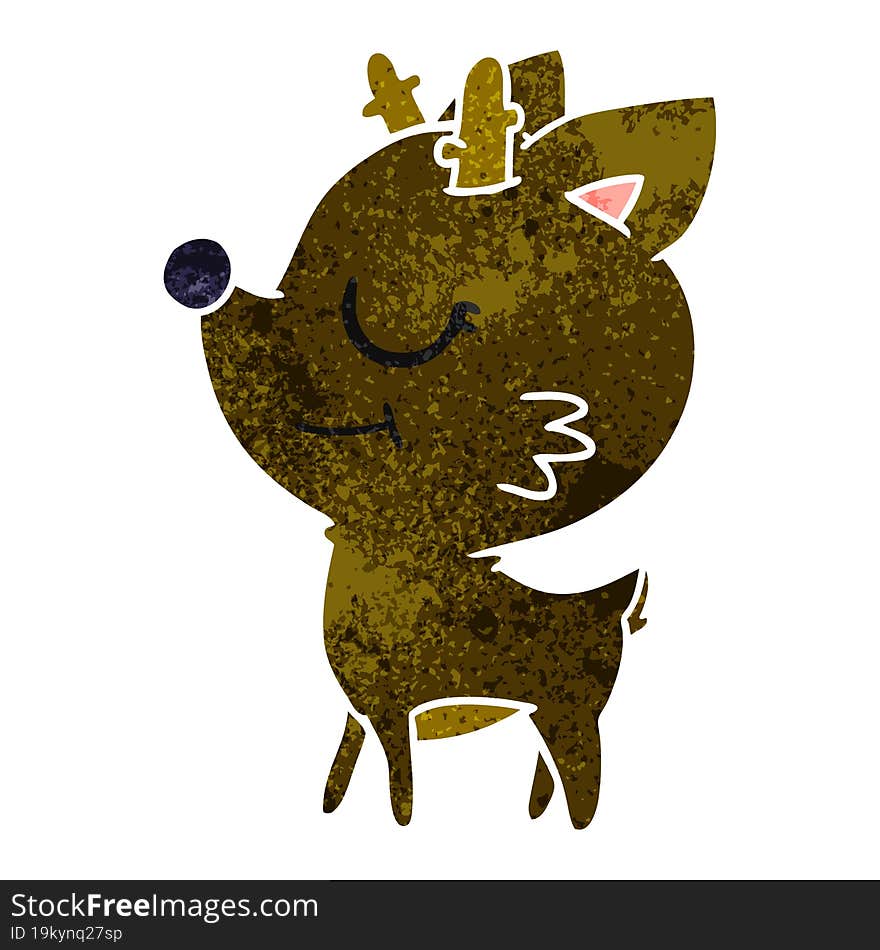 retro cartoon of cute red nosed reindeer