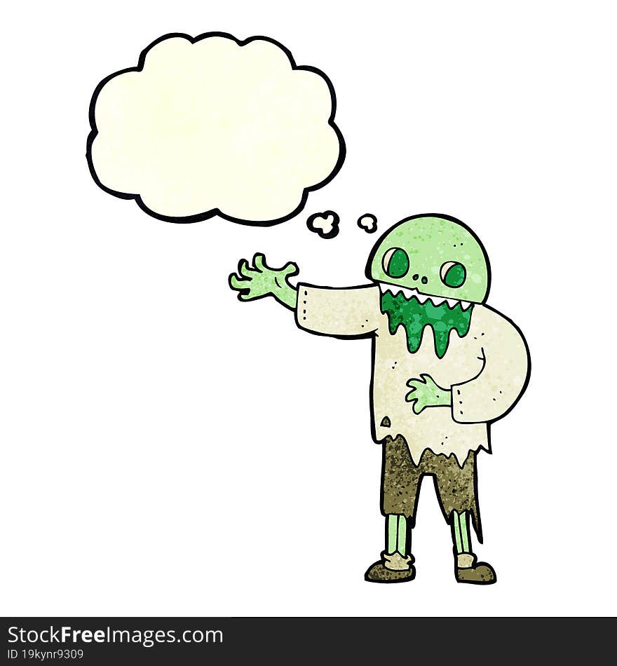 cartoon spooky zombie with thought bubble