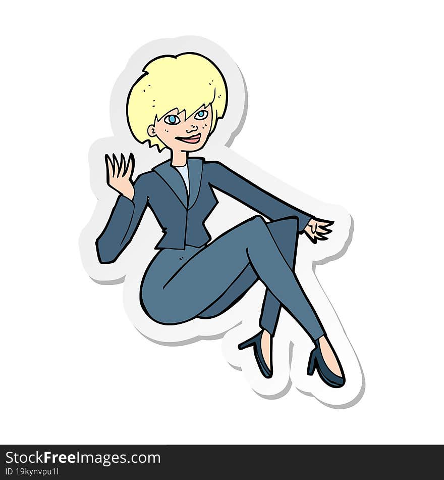 sticker of a cartoon businesswoman sitting