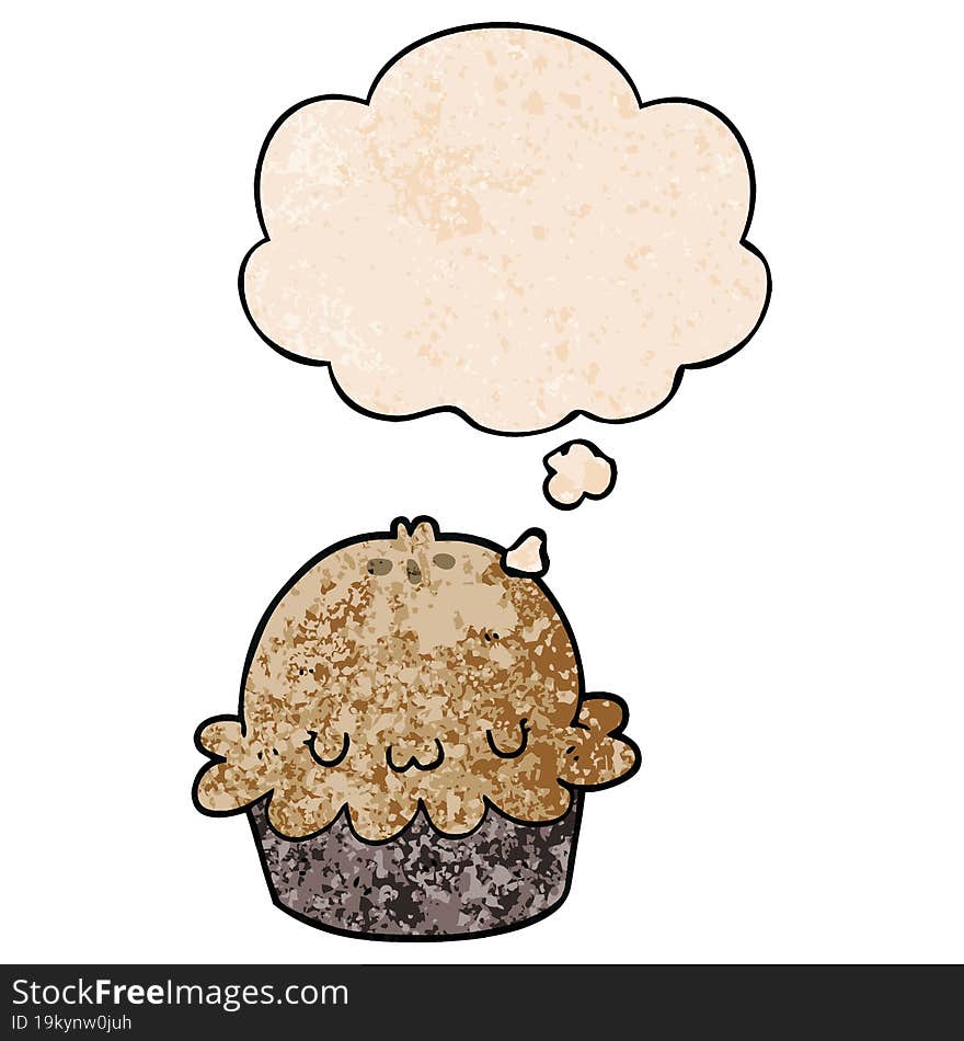 cute cartoon pie and thought bubble in grunge texture pattern style