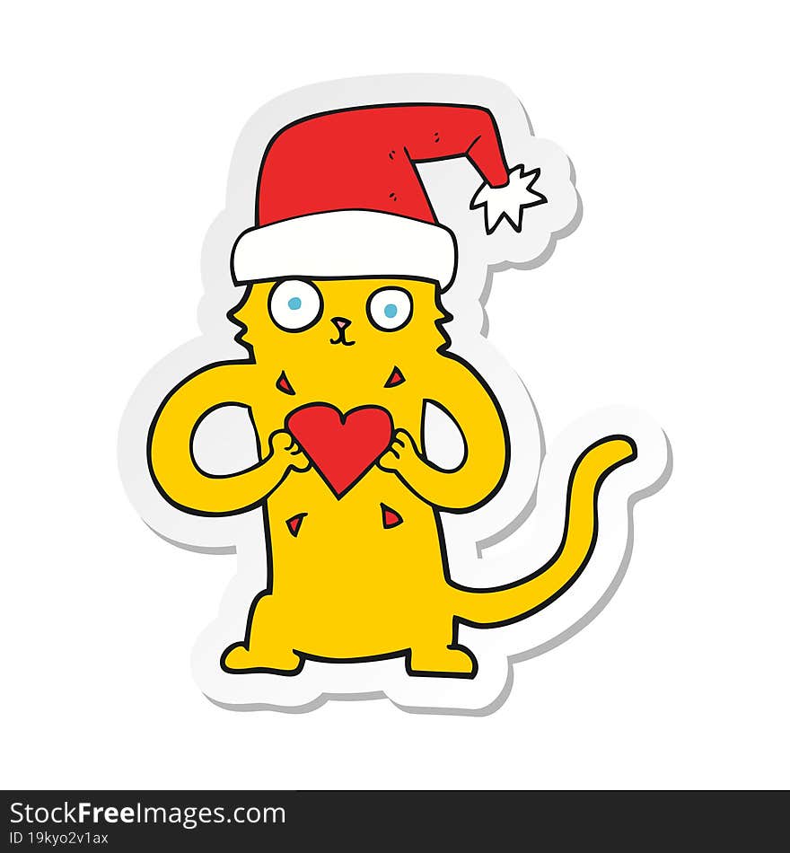 Sticker Of A Cartoon Cat Loving Christmas