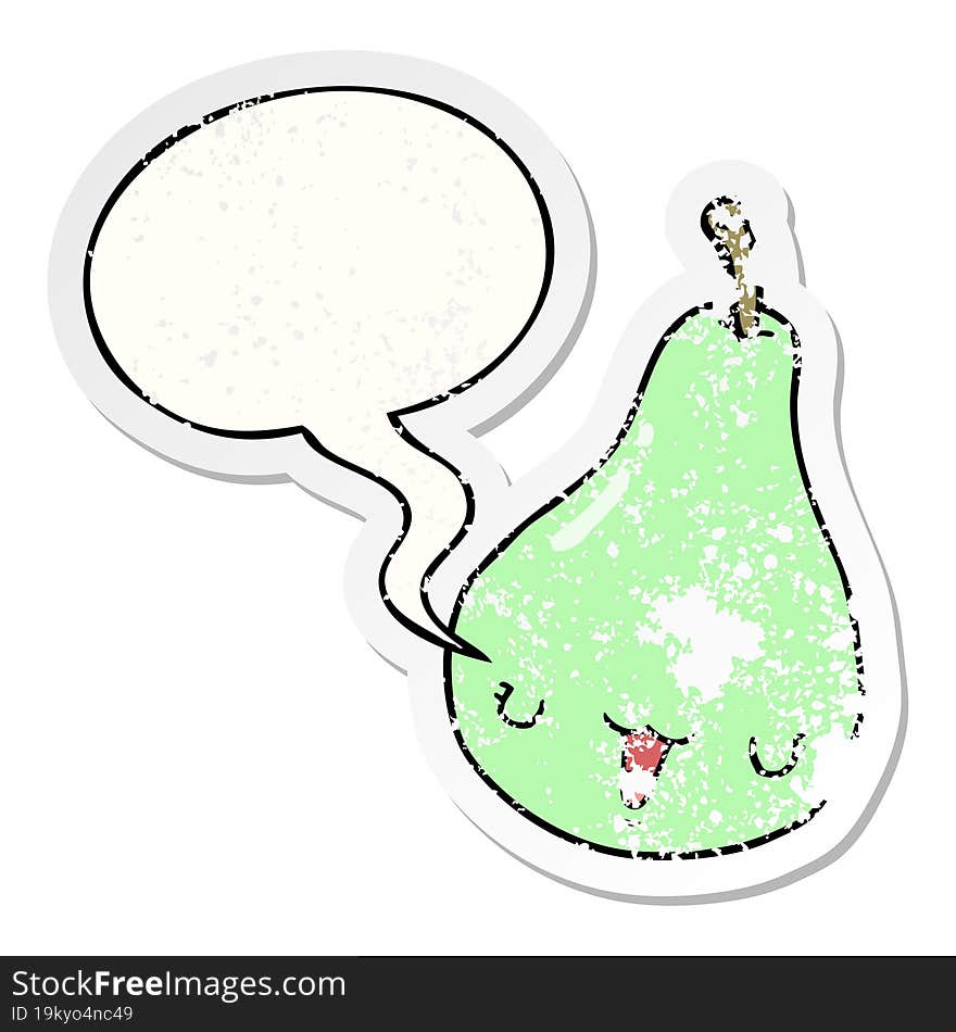 cartoon pear and speech bubble distressed sticker