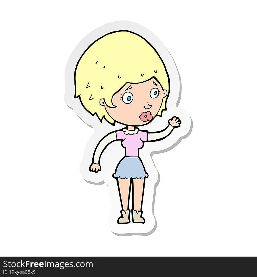 sticker of a cartoon woman waving