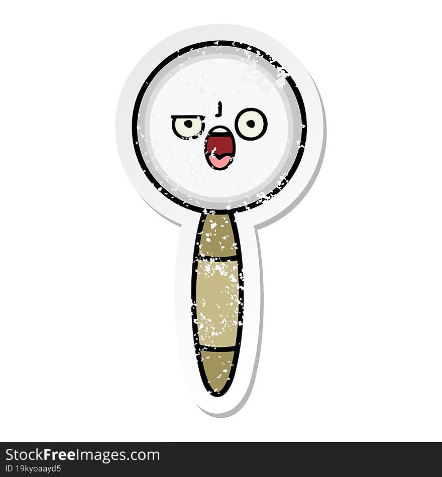 distressed sticker of a cute cartoon magnifying glass