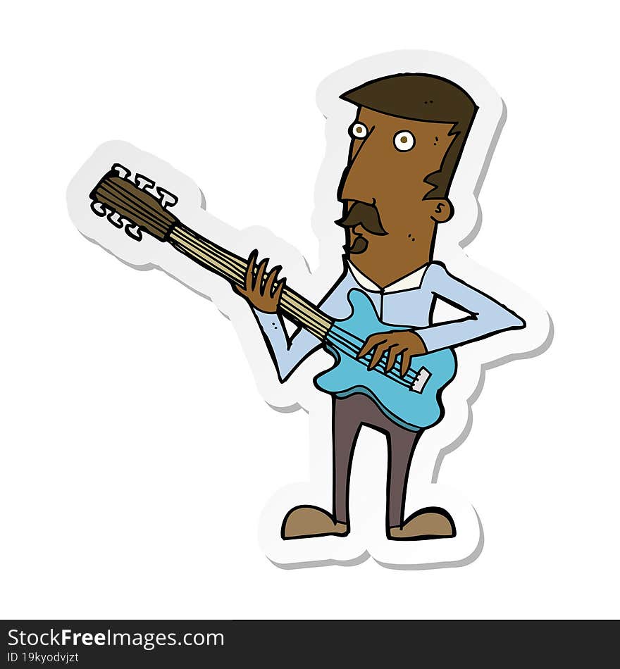 sticker of a cartoon man playing electric guitar