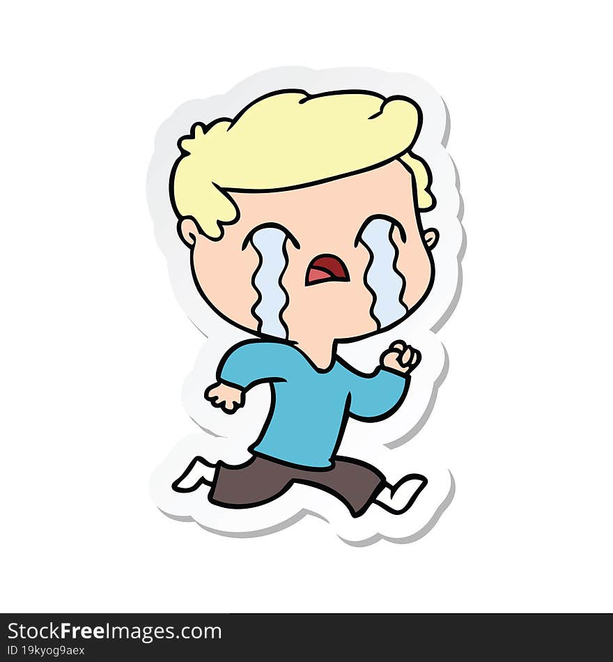 sticker of a cartoon man crying