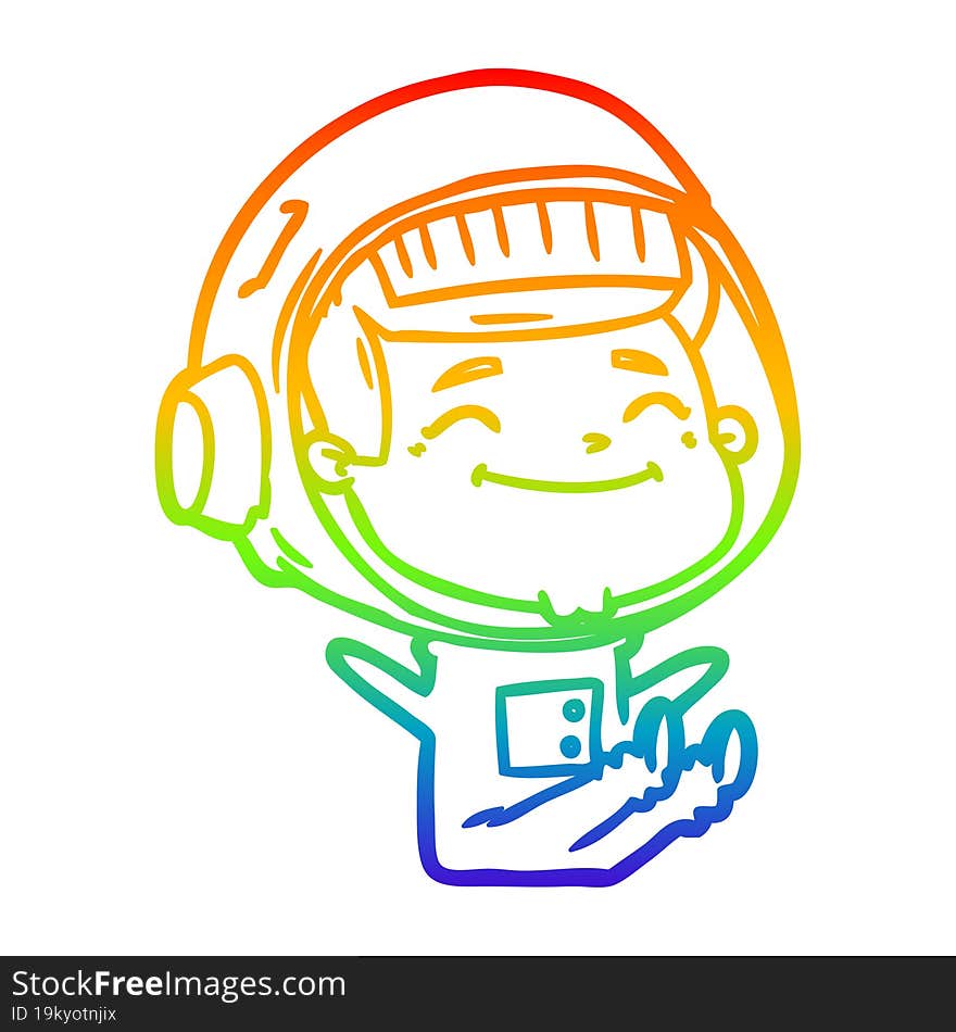 rainbow gradient line drawing of a happy cartoon astronaut