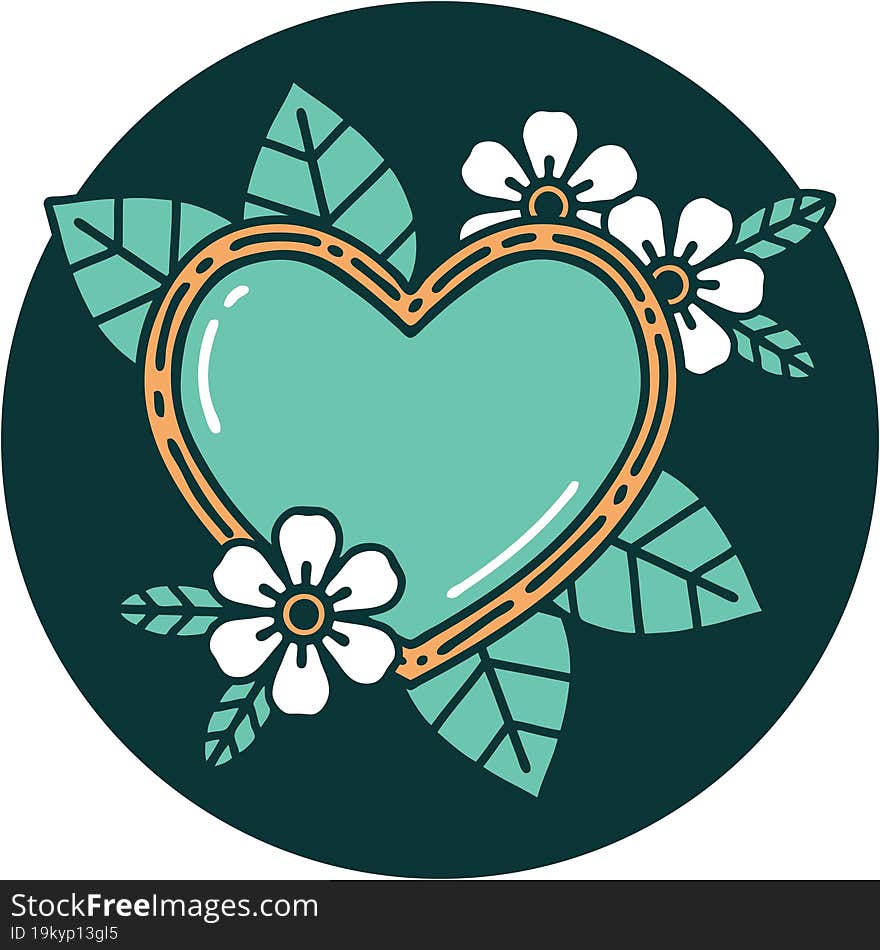 Tattoo Style Icon Of A Botanical Heart