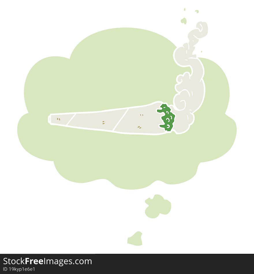 cartoon marijuana joint and thought bubble in retro style