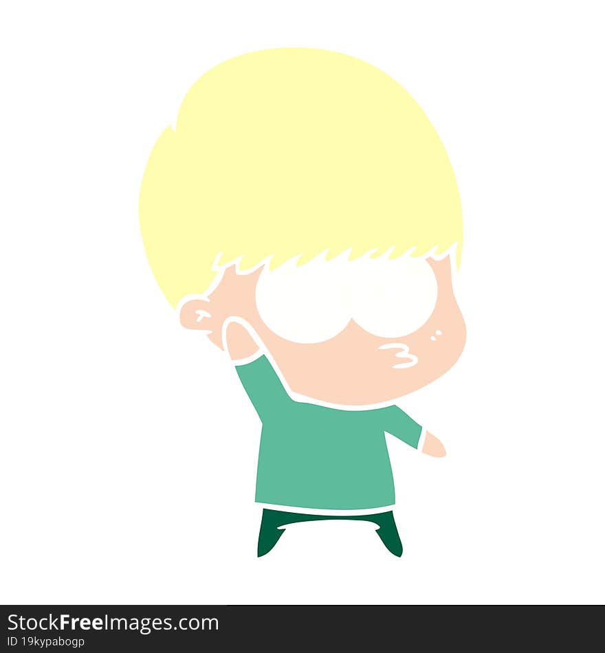 nervous flat color style cartoon boy waving