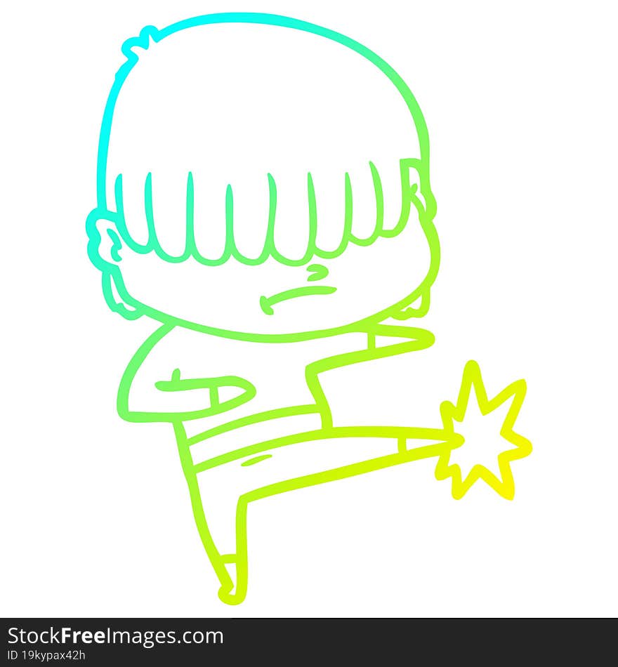 cold gradient line drawing of a cartoon boy with untidy hair