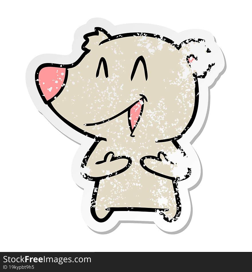 distressed sticker of a laughing bear cartoon