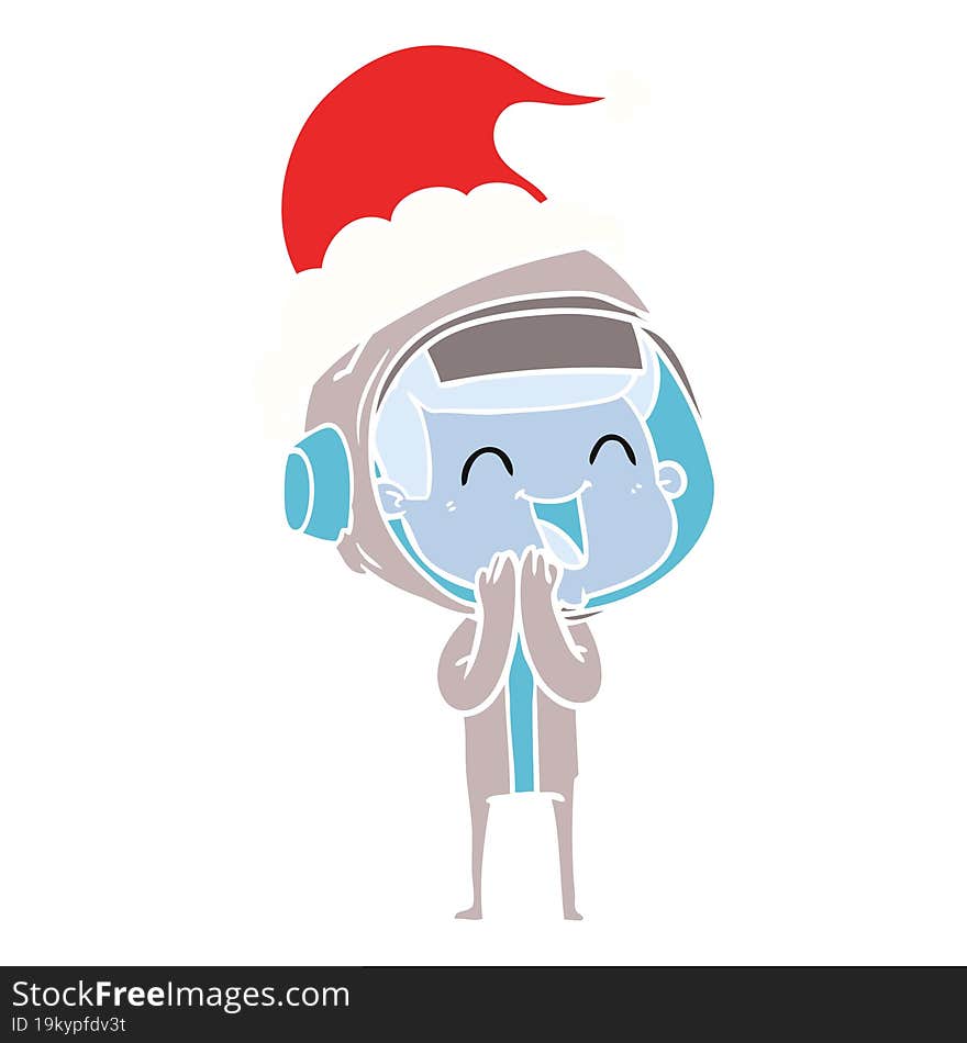 Happy Flat Color Illustration Of A Astronaut Wearing Santa Hat