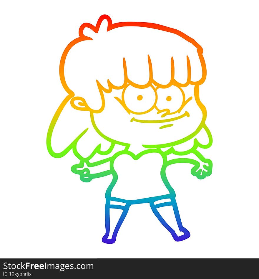 rainbow gradient line drawing cartoon girl smiling