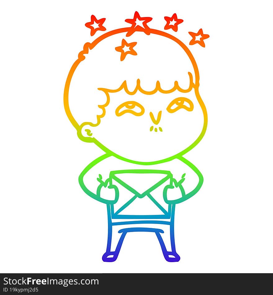 rainbow gradient line drawing cartoon amazed boy