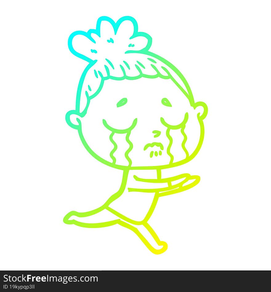 cold gradient line drawing of a cartoon crying woman