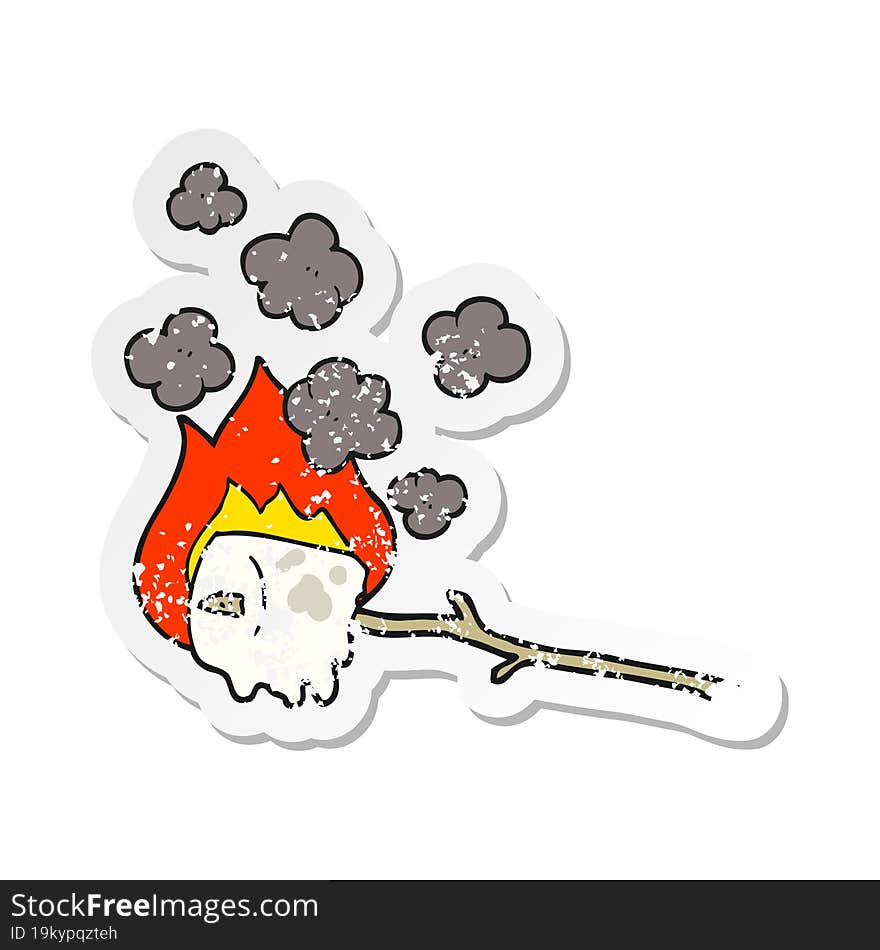 retro distressed sticker of a cartoon burning marshmallow