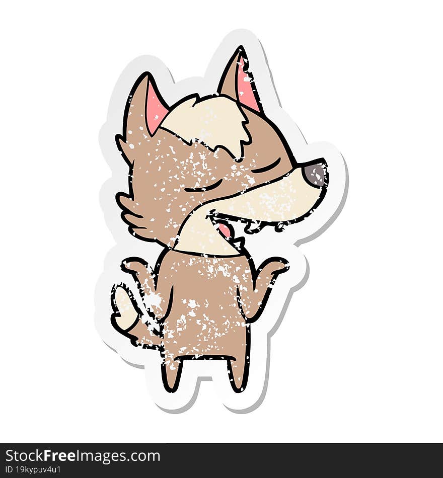 distressed sticker of a cartoon wolf laughing