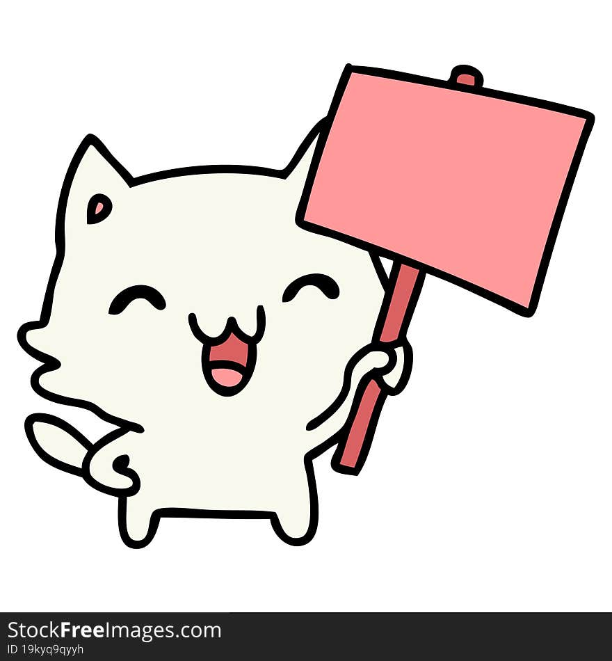 cartoon of a cat holding a placard. cartoon of a cat holding a placard