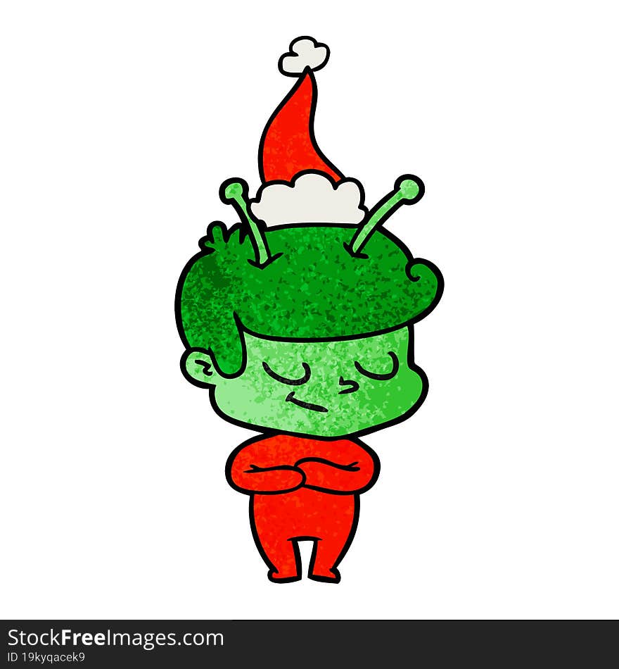 friendly textured cartoon of a spaceman wearing santa hat