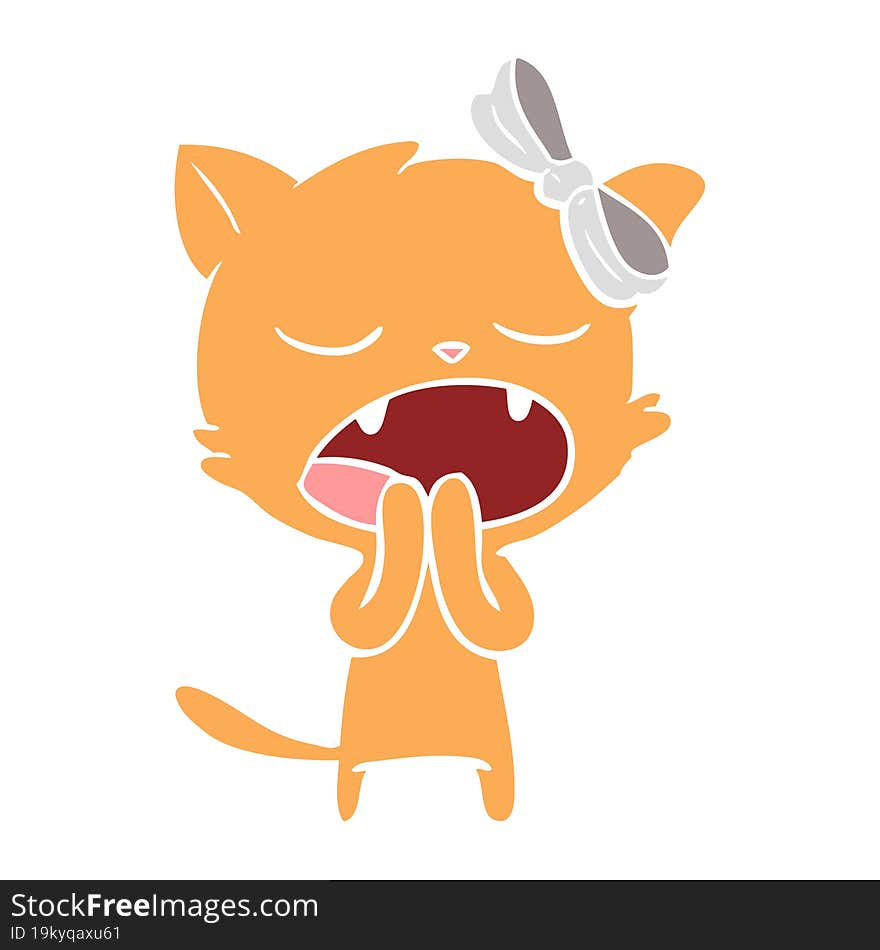 flat color style cartoon yawning cat