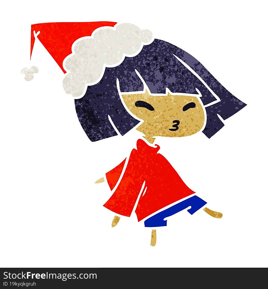 christmas retro cartoon of kawaii girl