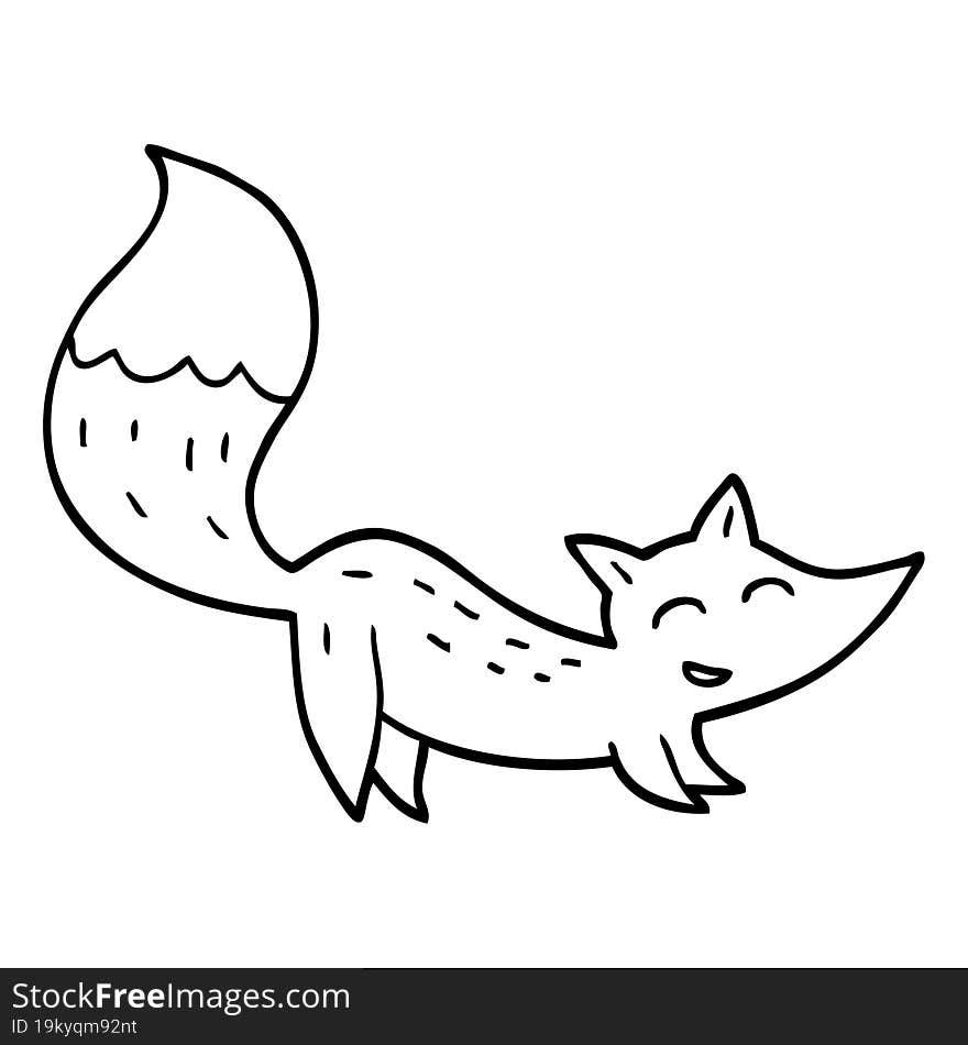 Black And White Cartoon Happy Fox