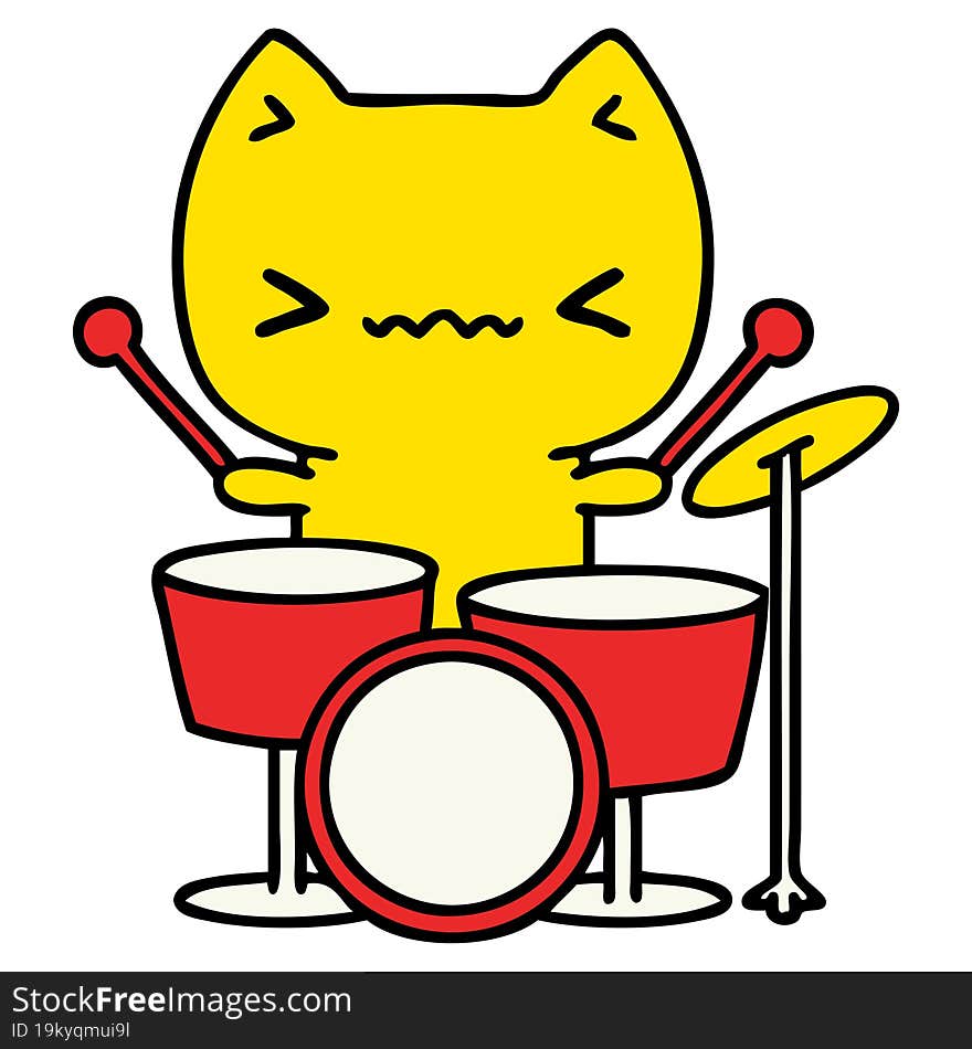 cartoon of a cute cat playing the drums. cartoon of a cute cat playing the drums