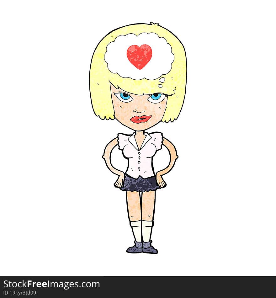 cartoon woman thining about love