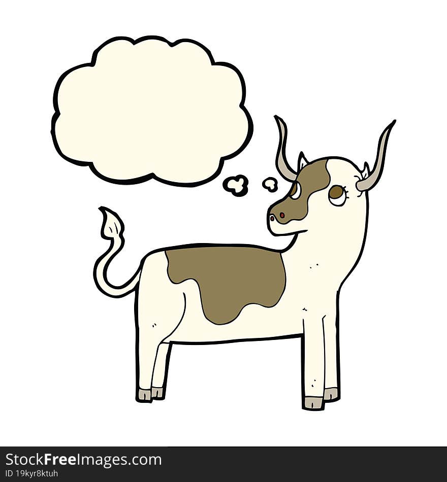 cartoon cow with thought bubble