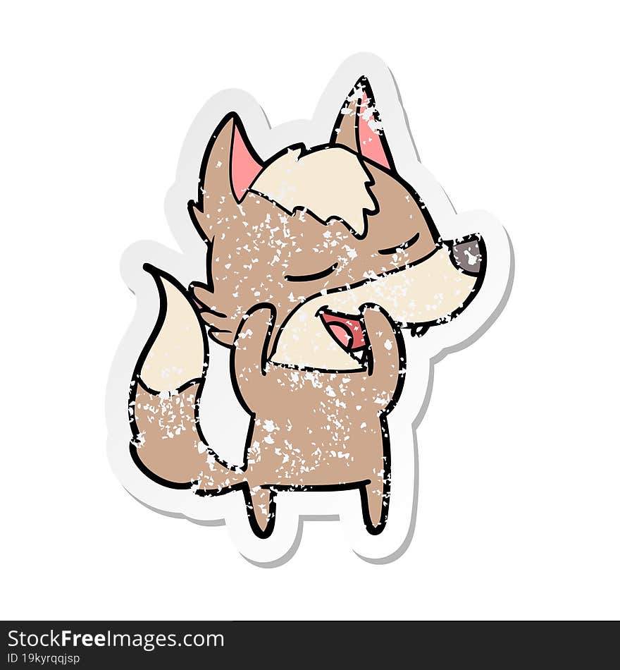 Distressed Sticker Of A Cartoon Wolf Laughing