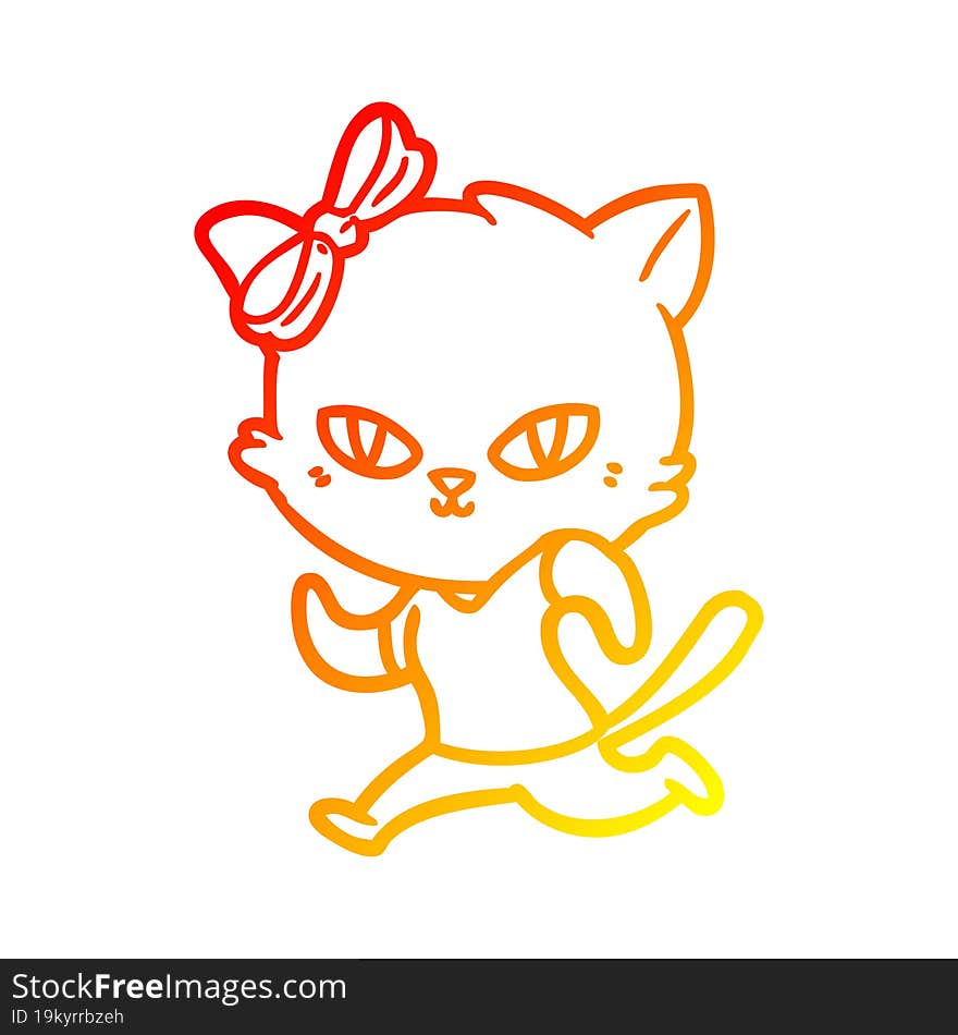 warm gradient line drawing of a cute cartoon cat jogging