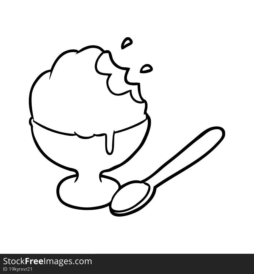 line drawing of a ice cream dessert in bowl. line drawing of a ice cream dessert in bowl