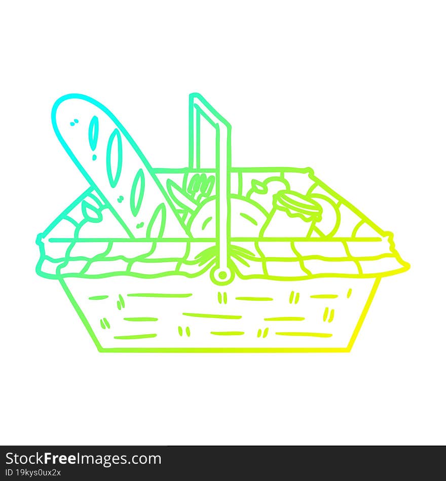 cold gradient line drawing of a cartoon picnic basket