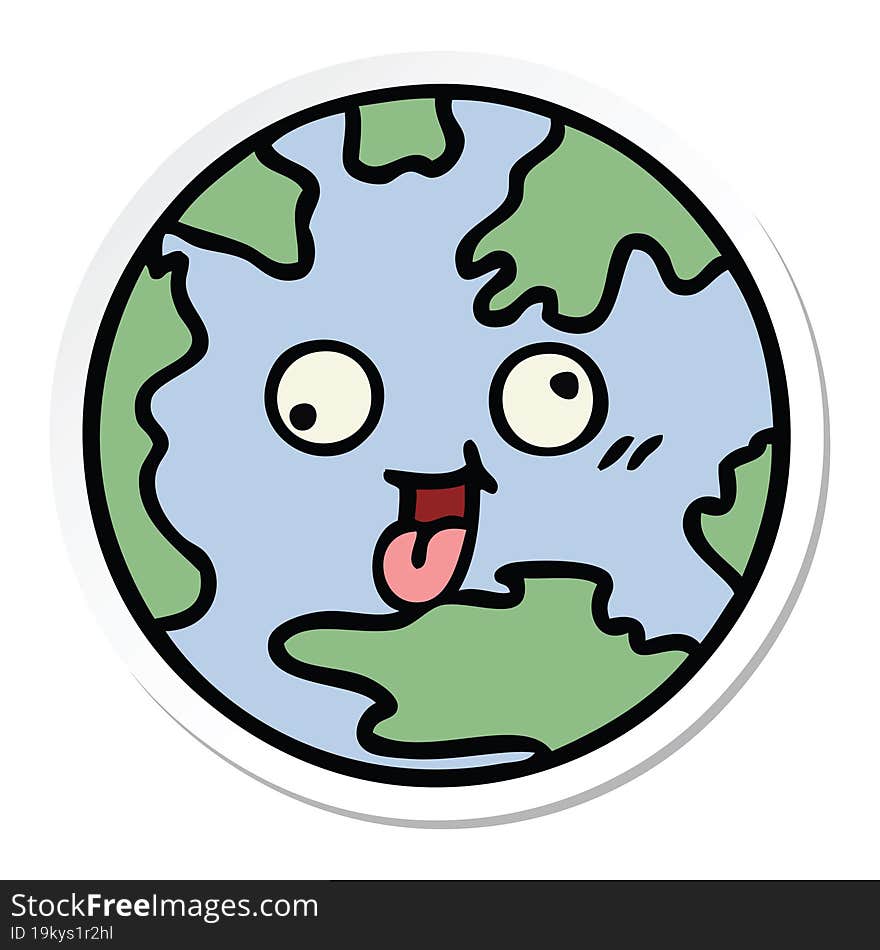 sticker of a cute cartoon planet earth