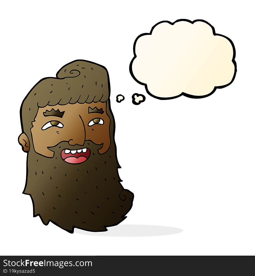 Cartoon Laughing Bearded Man With Thought Bubble