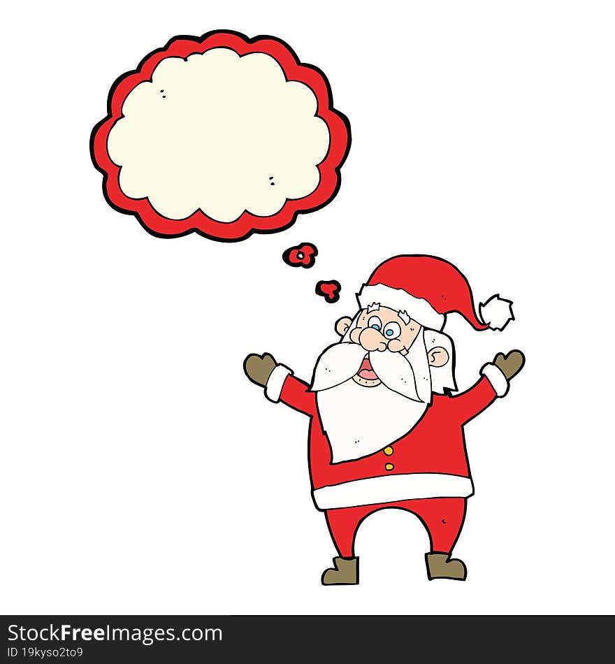 cartoon santa claus with thought bubble