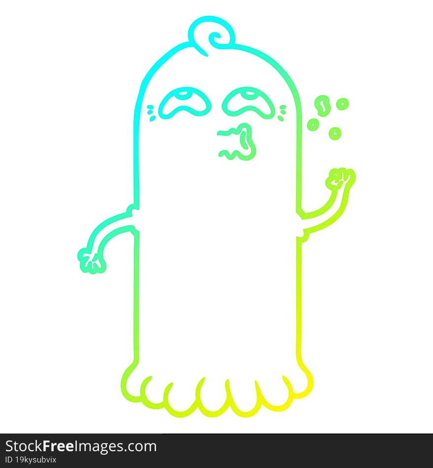 cold gradient line drawing of a cartoon ghost